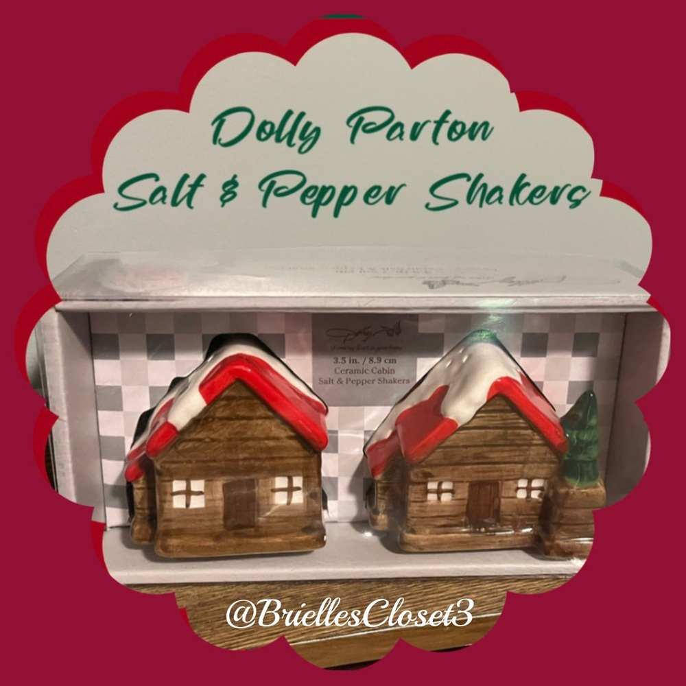 🌸 New Dolly Parton Cabin Shape Salt & Pepper Shakers, Red & Brown